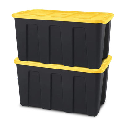 Homz 34 Gallon Durabilt Home Storage Container w/Lid, Black/Yellow (2 Pack) - VMInnovations