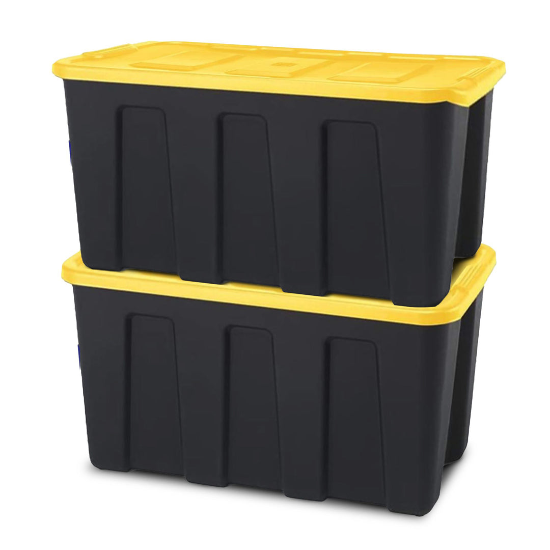 Homz 34 Gallon Durabilt Home Storage Container w/Lid, Black/Yellow (2 Pk) (Used) - VMInnovations