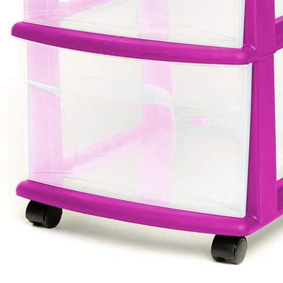 Homz Plastic 3 Drawer Med Storage Tower, Clear Drawers/Purple Frame(Open Box)