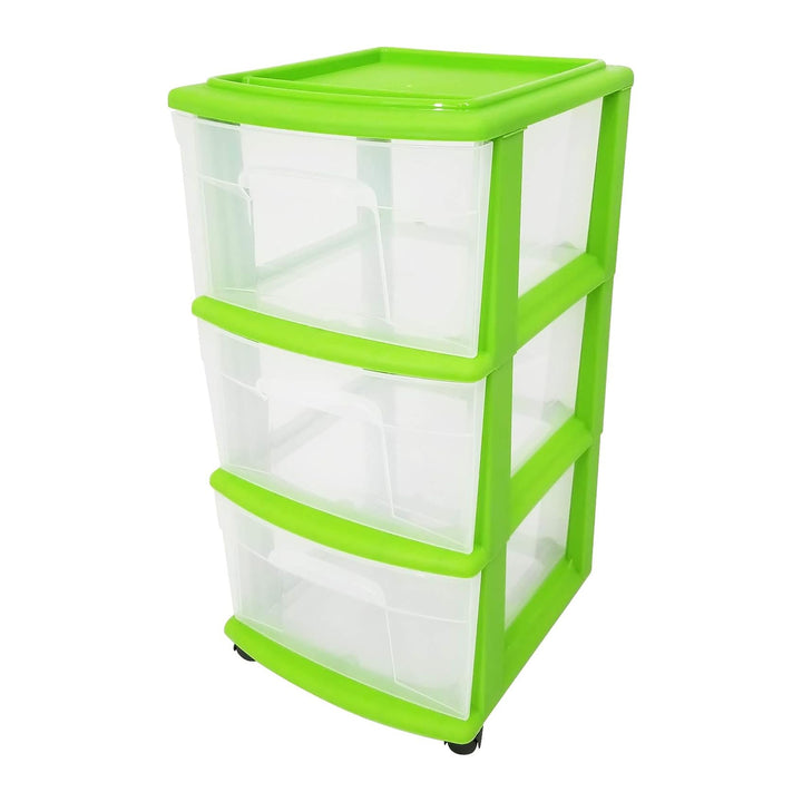 Homz Plastic 3 Drawer Storage Container Tower, Clear Drawers/Lime Frame (Used)
