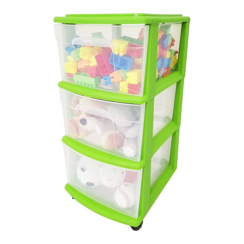 Homz Plastic 3 Drawer Md Storage Container, Clear Drawers/Lime Frame (Open Box)