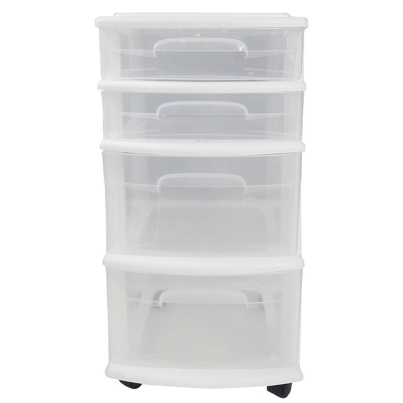 Homz Clear Plastic 4 Drawer Medium Home Storage Container Tower, White Frame