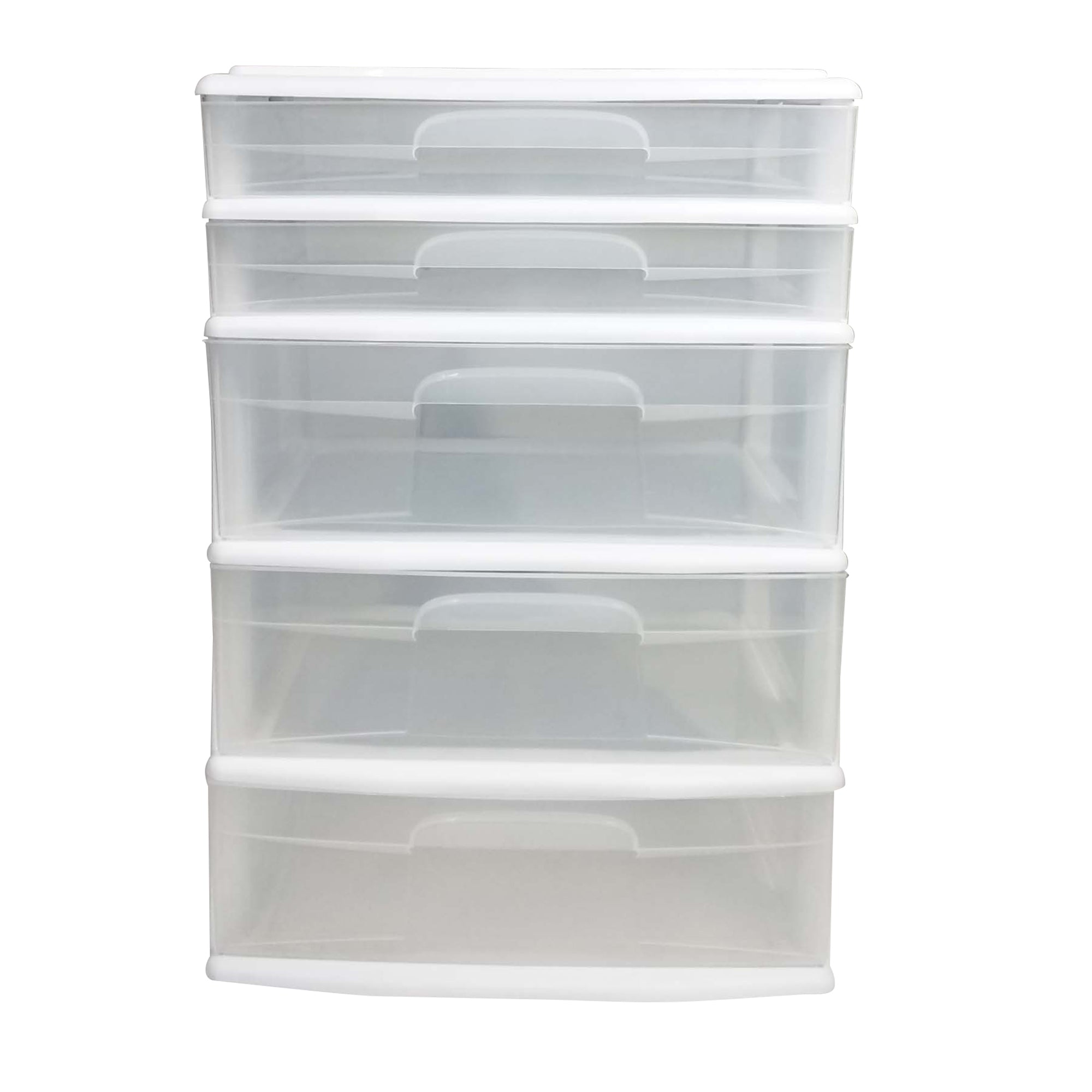 Homz Plastic 5 Drawer Storage Container Tower with Clear Drawers/White(Open Box)