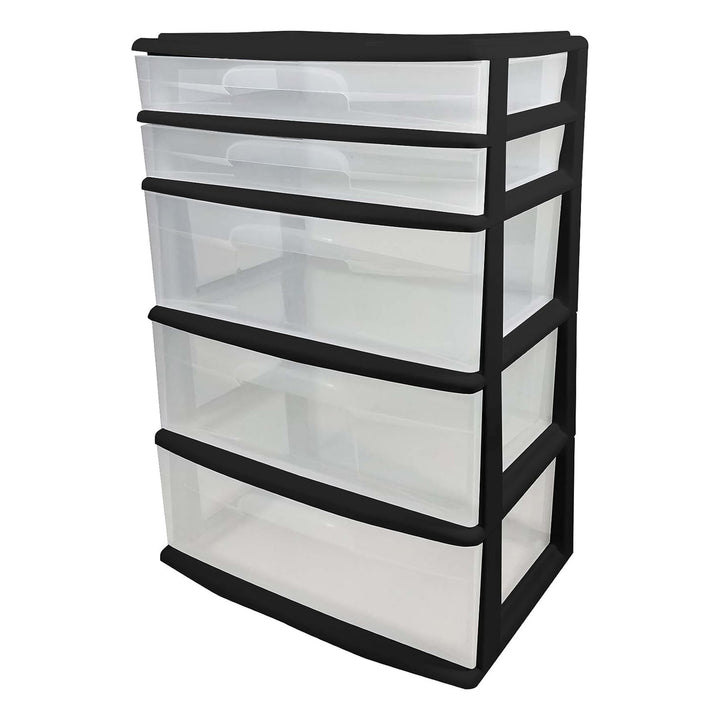 Homz Black Plastic 5 Drawer Storage Container Tower with Clear Drawers(Open Box)