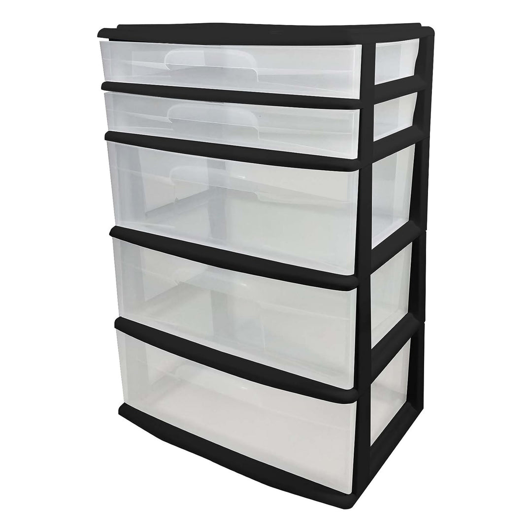 Homz Black Plastic 5 Drawer Storage Container Tower with Clear Drawers(Open Box)