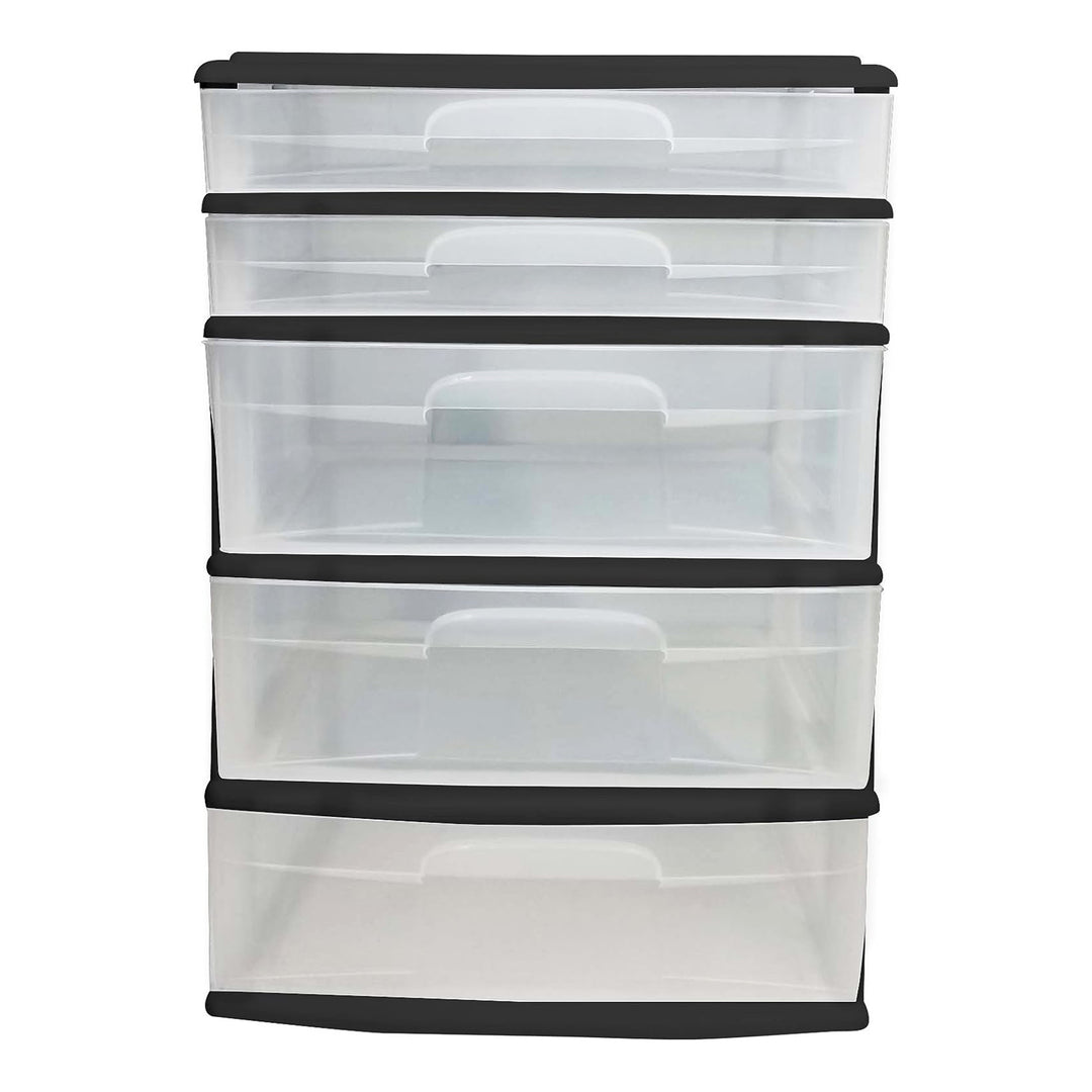 Homz Black Plastic 5 Drawer Storage Container Tower with Clear Drawers(Open Box)