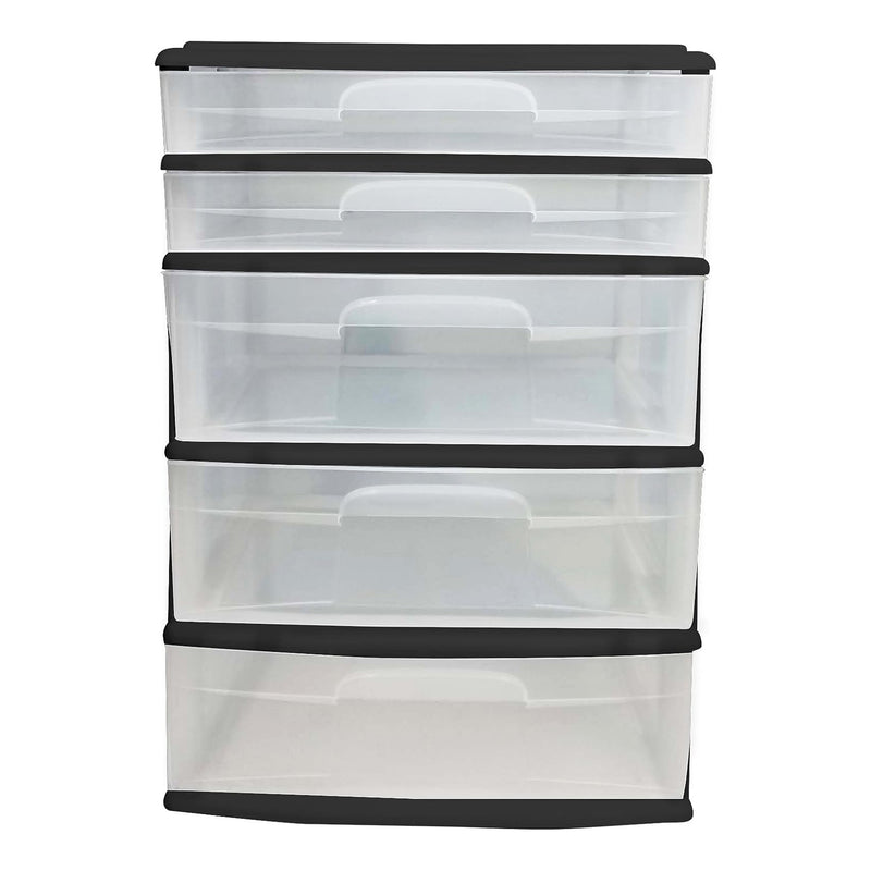 Homz Plastic 5 Drawer Storage Container Tower with Clear Drawers/Black Frame