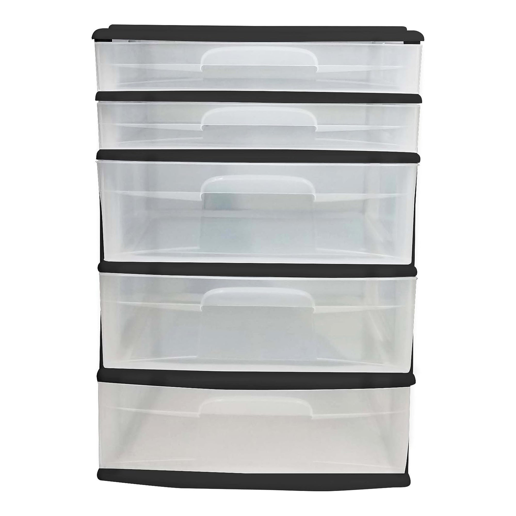 Homz Plastic 5 Drawer Storage Container Tower with Clear Drawers/Black Frame