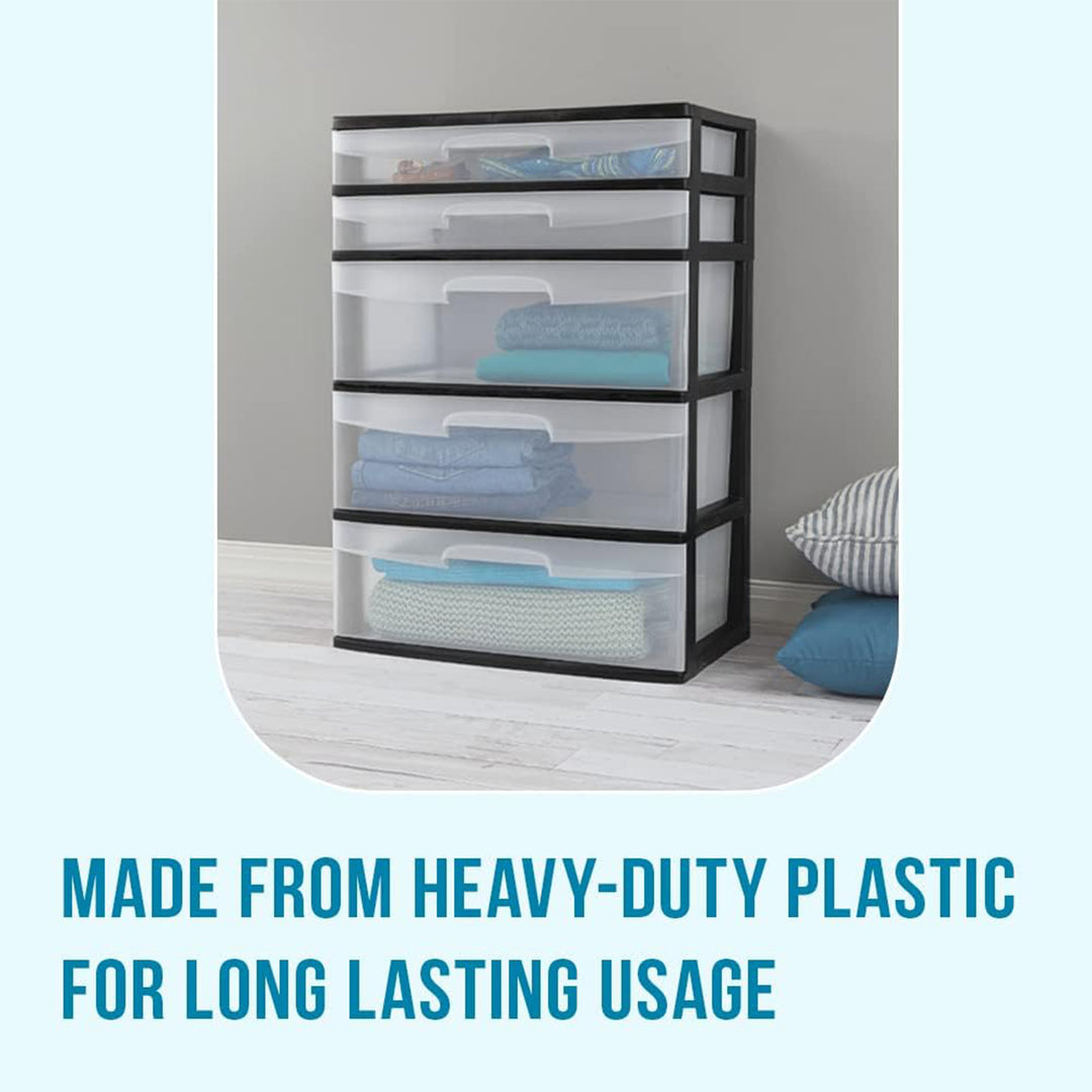 Homz Black Plastic 5 Drawer Storage Container Tower with Clear Drawers(Open Box)