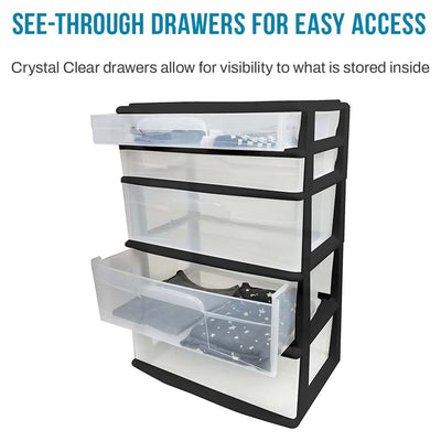 Homz Black Plastic 5 Drawer Storage Container Tower with Clear Drawers(Open Box)