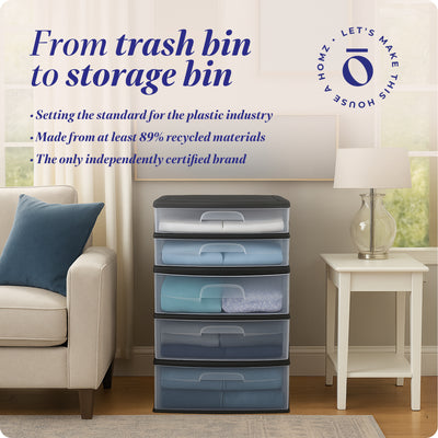 Homz Black Plastic 5 Drawer Storage Container Tower with Clear Drawers(Open Box)