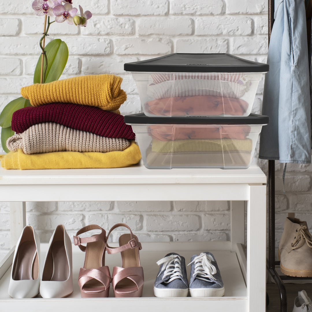 Homz 41 Quart Stackable Plastic Under Bed Storage Containers with Lid, (2 Pack)