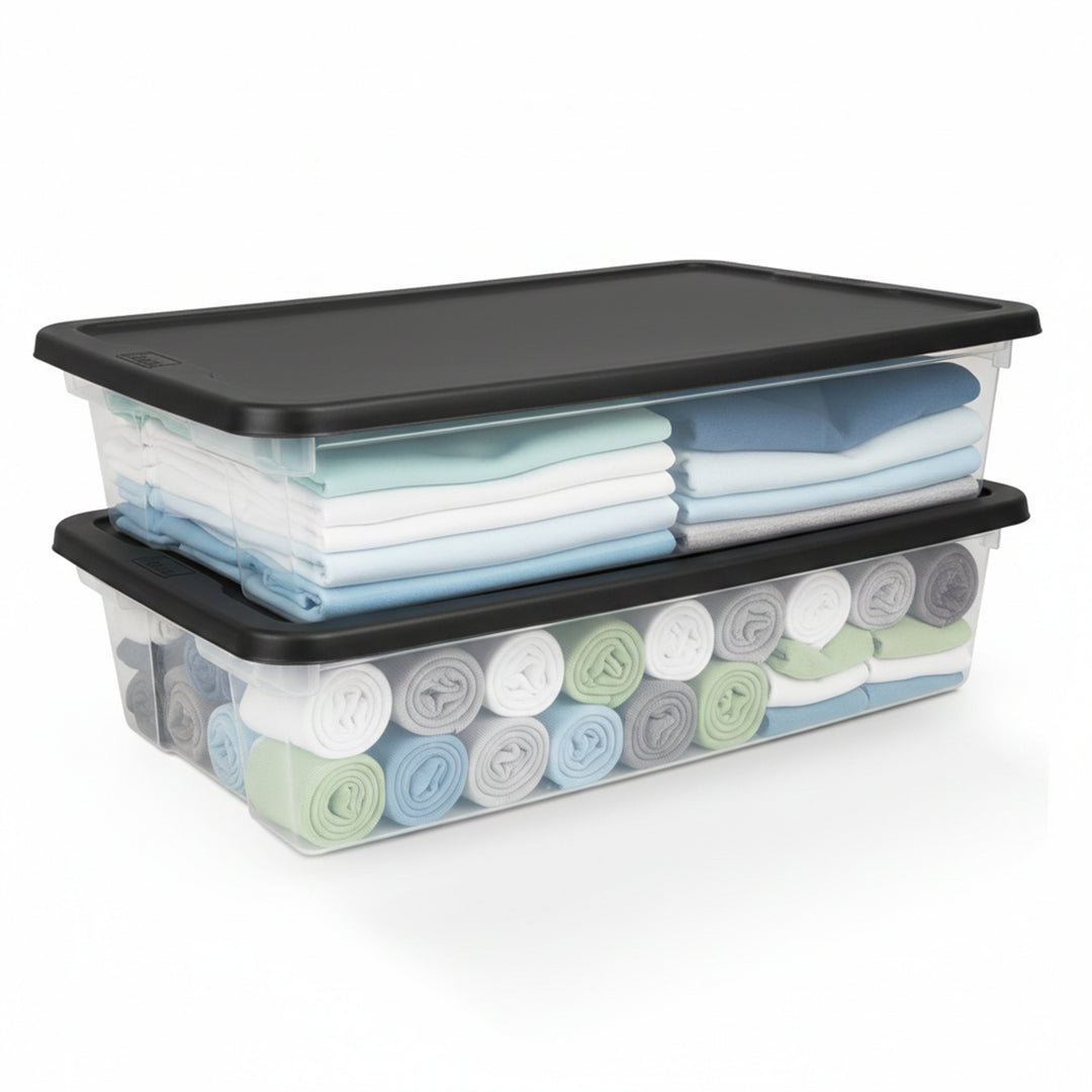 Homz 41 Quart Stackable Plastic Containers w/Snap-Close Lid, (2 Pk)(Open Box) - VMInnovations