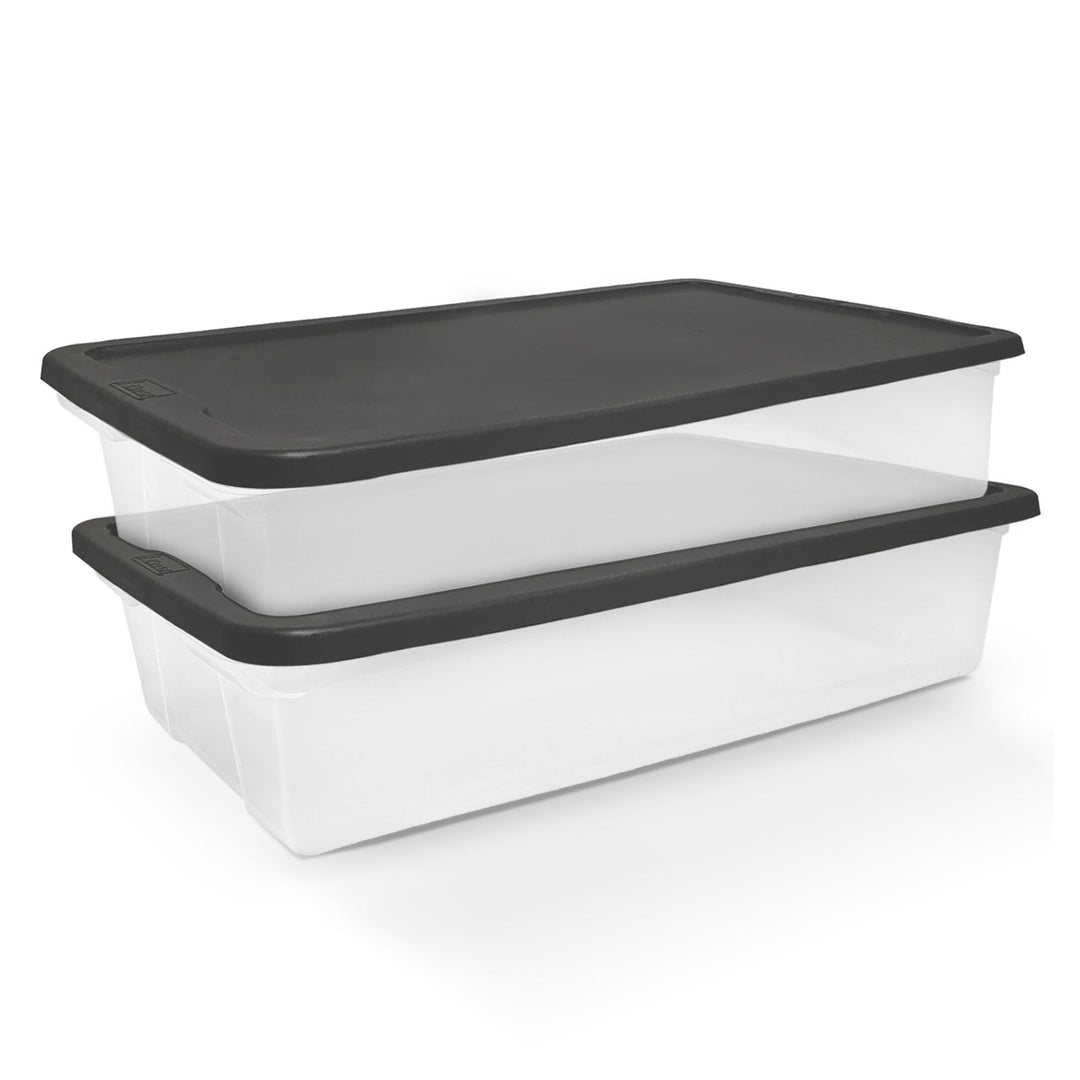 Homz 41 Quart Stackable Plastic Under Bed Storage Containers with Lid, (2 Pack)