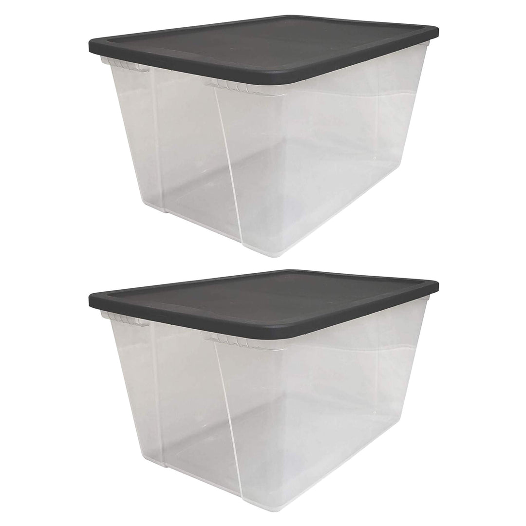 Homz 56 Qt Stackable Plastic Storage Container w/Snaplock Lid, Gray (2 Pack)