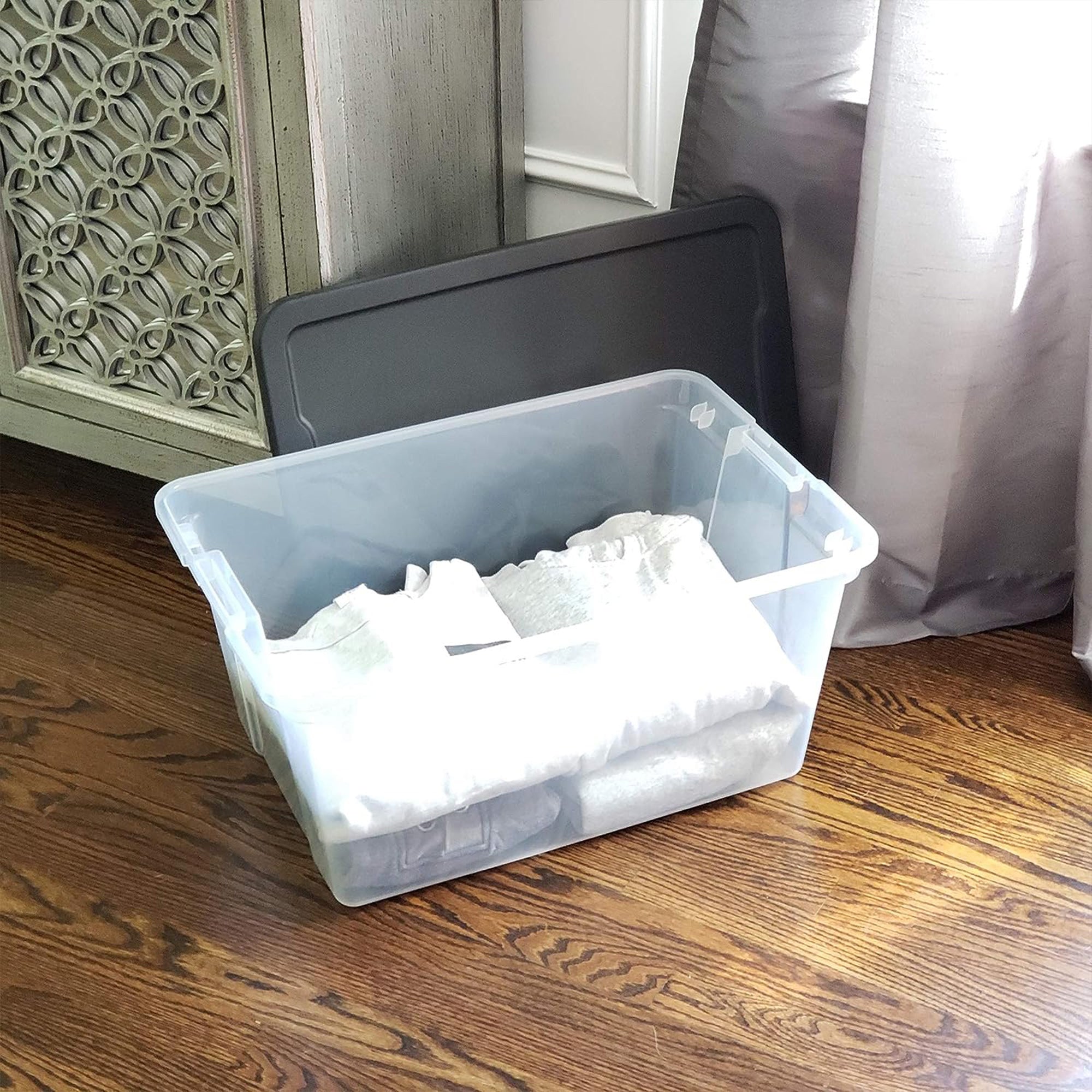 Homz 56 Qt Stackable Storage Container w/Snaplock Lid, Gray (2 Pack) (Used) - VMInnovations