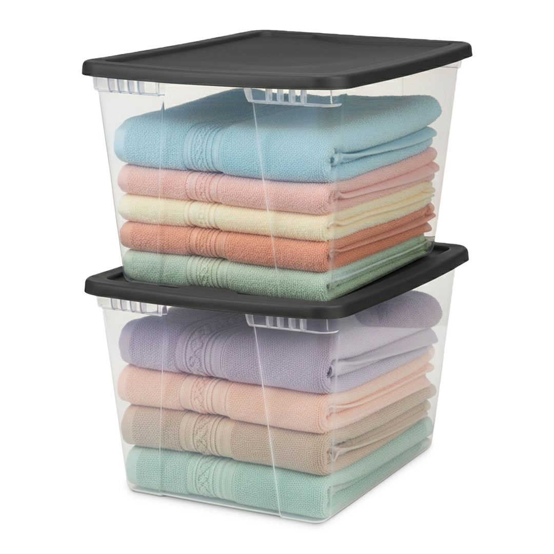 Homz 56 Qt Stackable Plastic Storage Container w/Snaplock Lid, Gray (2 Pack) - VMInnovations