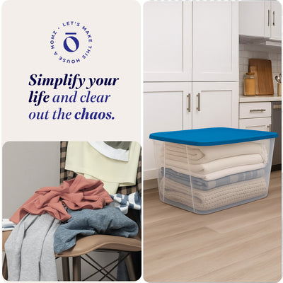 Homz 56 Qt Stackable Plastic Storage Container with Snaplock Lid, Blue (2 Pack)