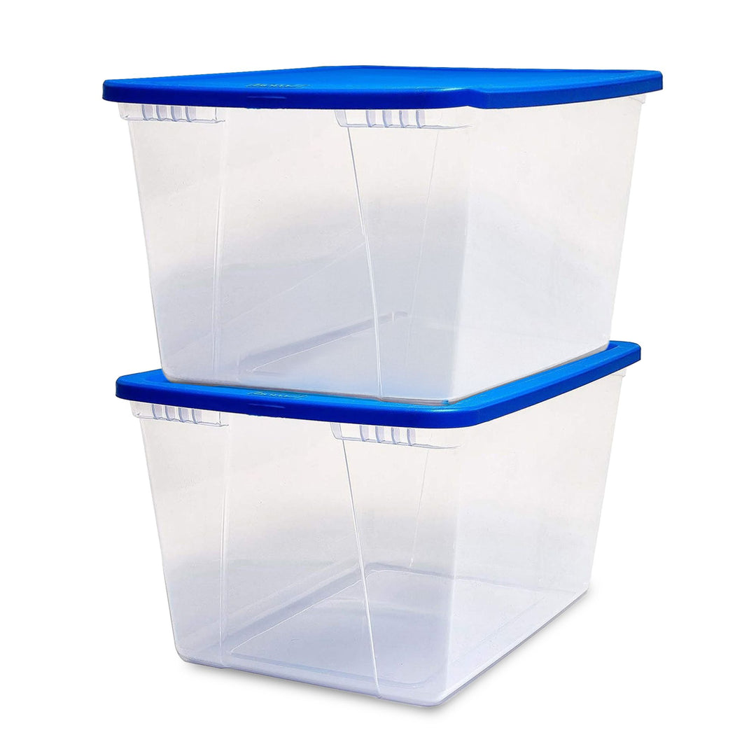 Homz 56 Qt Stackable Plastic Storage Container with Snaplock Lid, Blue (2 Pack)