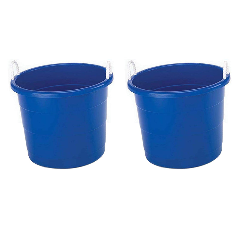 Homz 17 Gallon Indoor Outdoor Storage Bucket with Rope Handles, Blue (2 Pack)