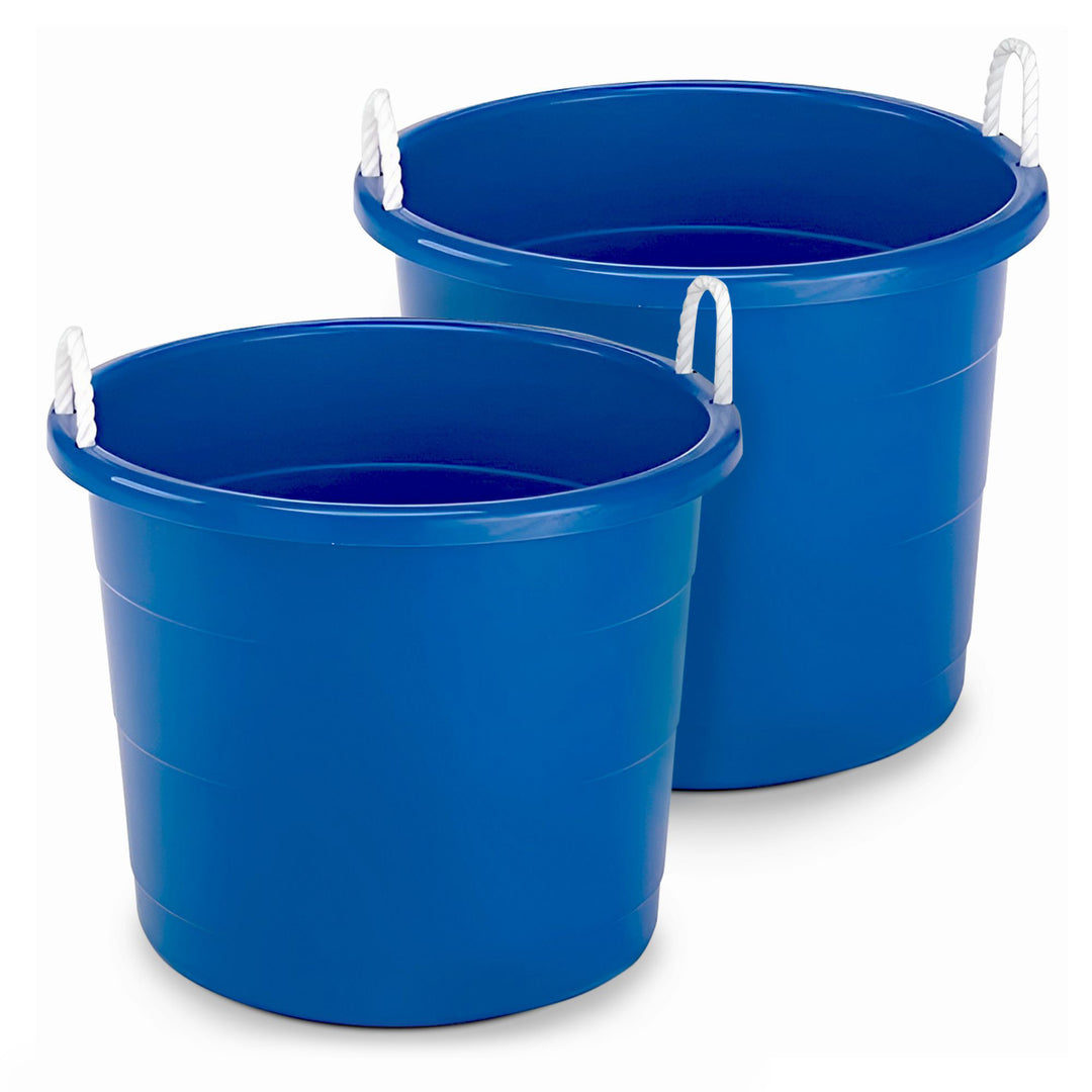 Homz 17 Gallon Indoor Outdoor Storage Bucket with Rope Handles, Blue (2 Pack)