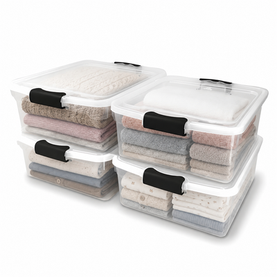 Homz 15.5Qt Plastic Stackable Home Storage Container w/Lid,Gray Latch(4pk)(Used)
