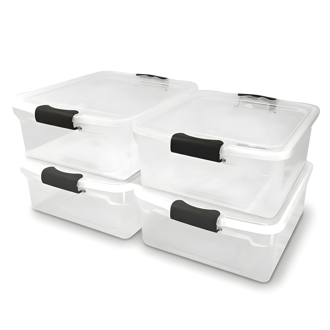 Homz 15.5Qt Plastic Stackable Home Container w/Lid, Gray Latch 4 Pack (Open Box)