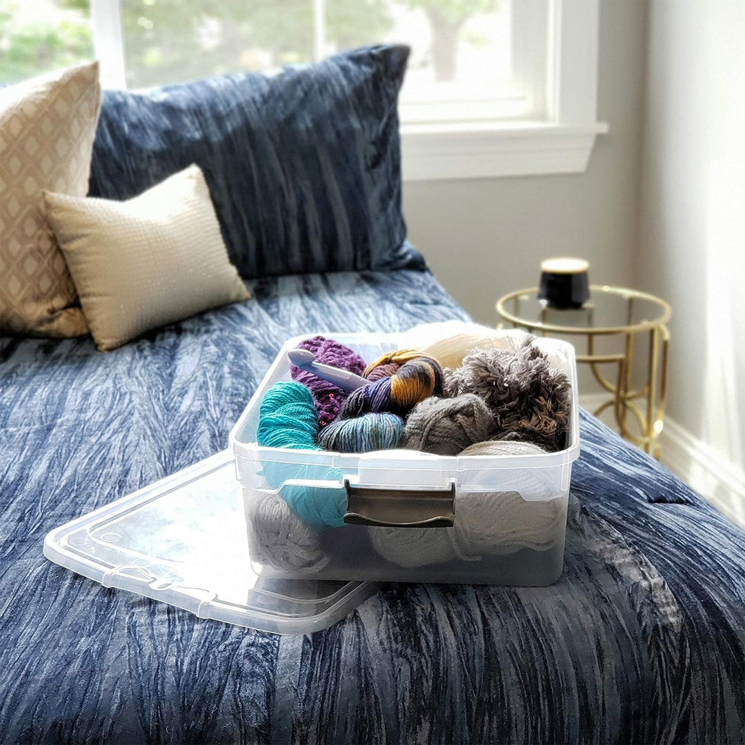 Homz 15.5 Qt Plastic Stackable Home Storage Container w/Lid, Gray Latch (4 Pack) - VMInnovations