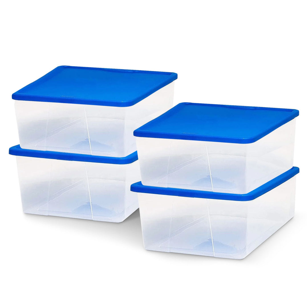 Homz 12 Qt Stackable Plastic Storage Container w/ Snaplock Lid, Blue (4 Pack)