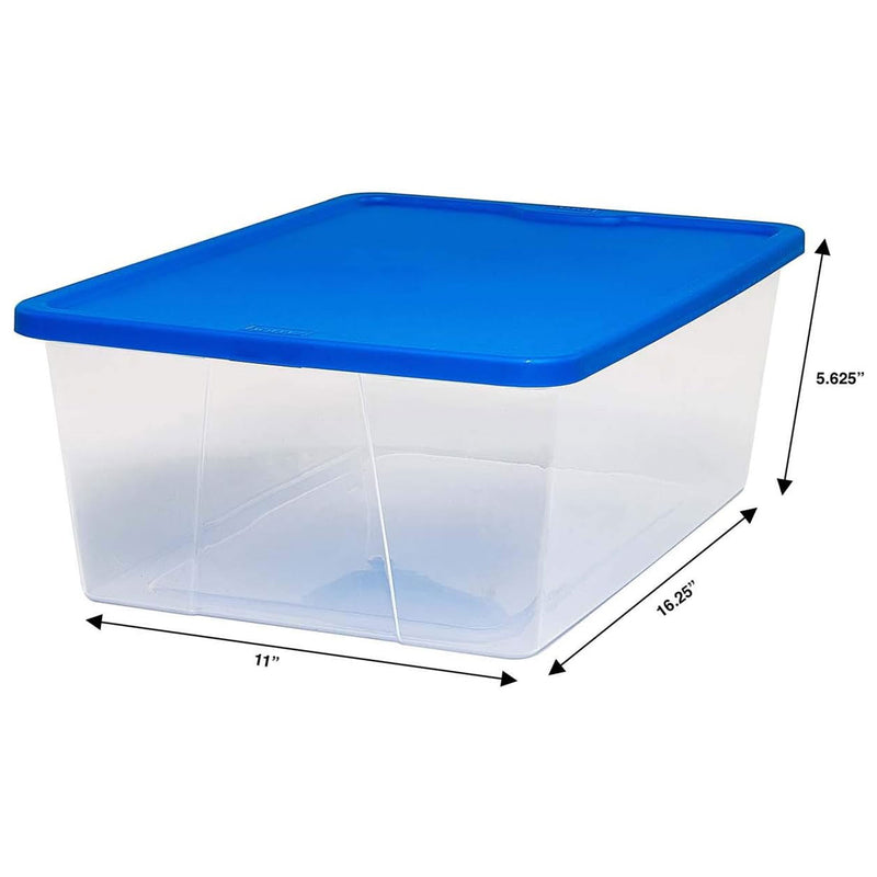 Homz 12 Qt Stackable Plastic Storage Container w/ Snaplock Lid, Blue (4 Pack)
