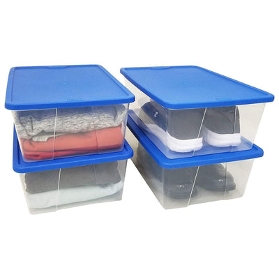 Homz 12 Qt Stackable Plastic Storage Container w/ Snaplock Lid, Blue (4 Pack)