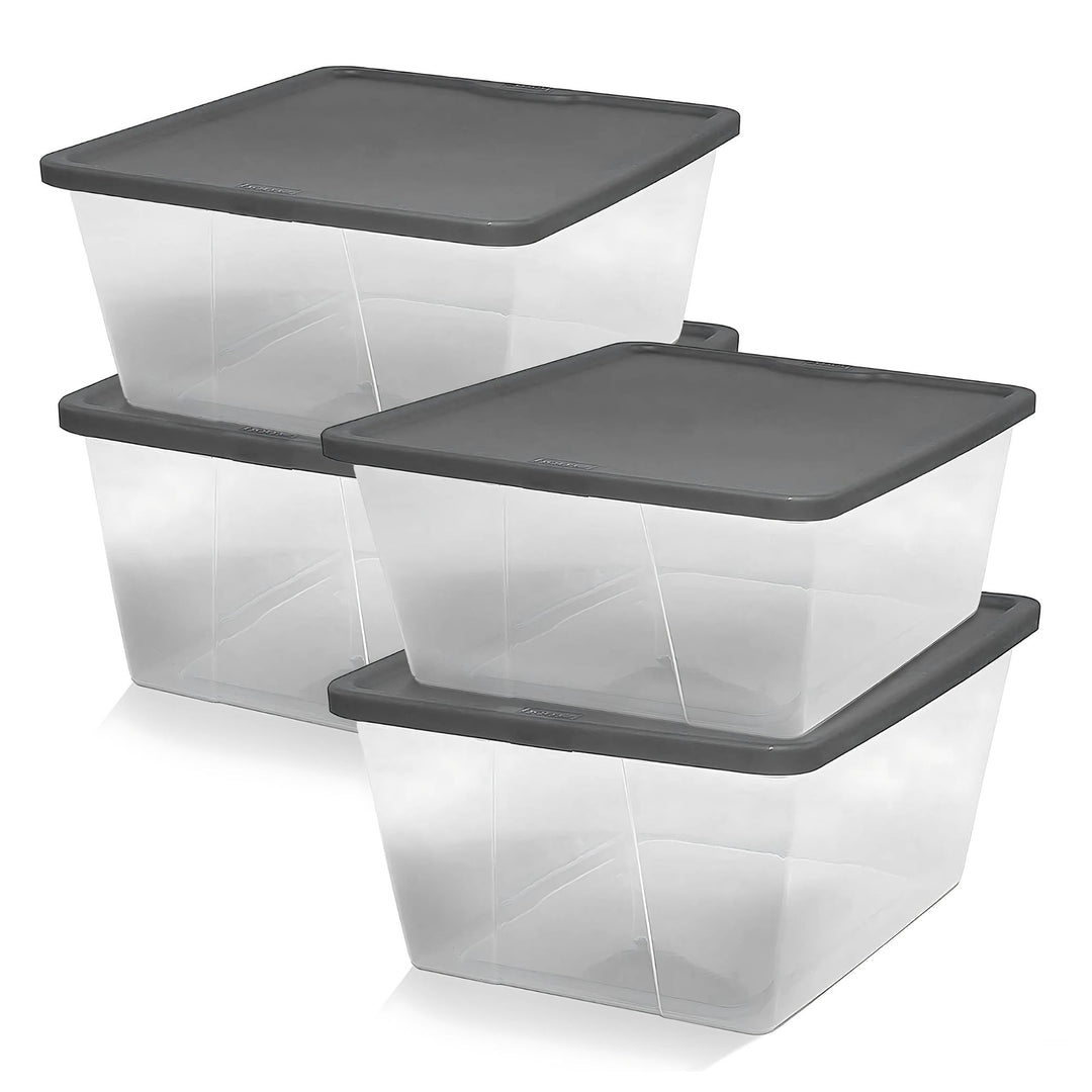 Homz 12 Qt Stackable Plastic Storage Container w/Snaplock Lid, Gray (4 Pack)