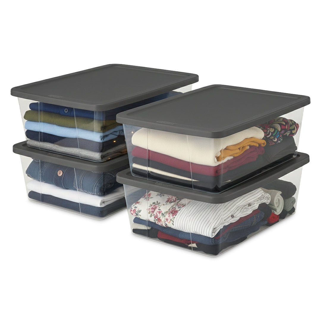 Homz 12 Qt Stackable Plastic Storage Container w/Snaplock Lid, Gray (4 Pack) - VMInnovations