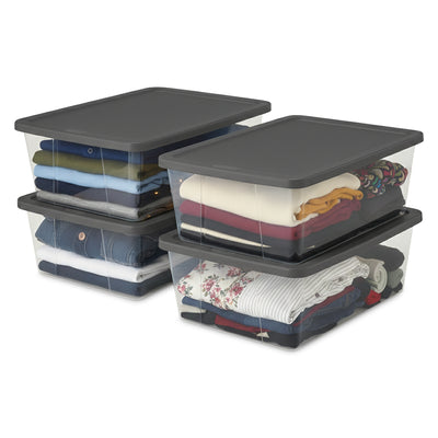 Homz 12 Qt Stackable Plastic Storage Container w/Snaplock Lid, Gray (4 Pack)