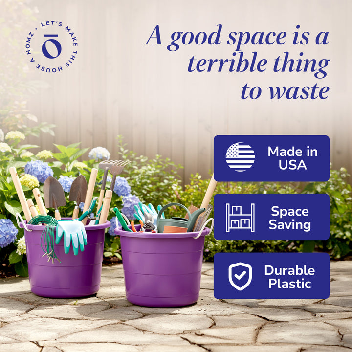 Homz 17 Gallon Indoor Outdoor Storage Bucket w/ Rope Handles, Orchid (2 Pack)