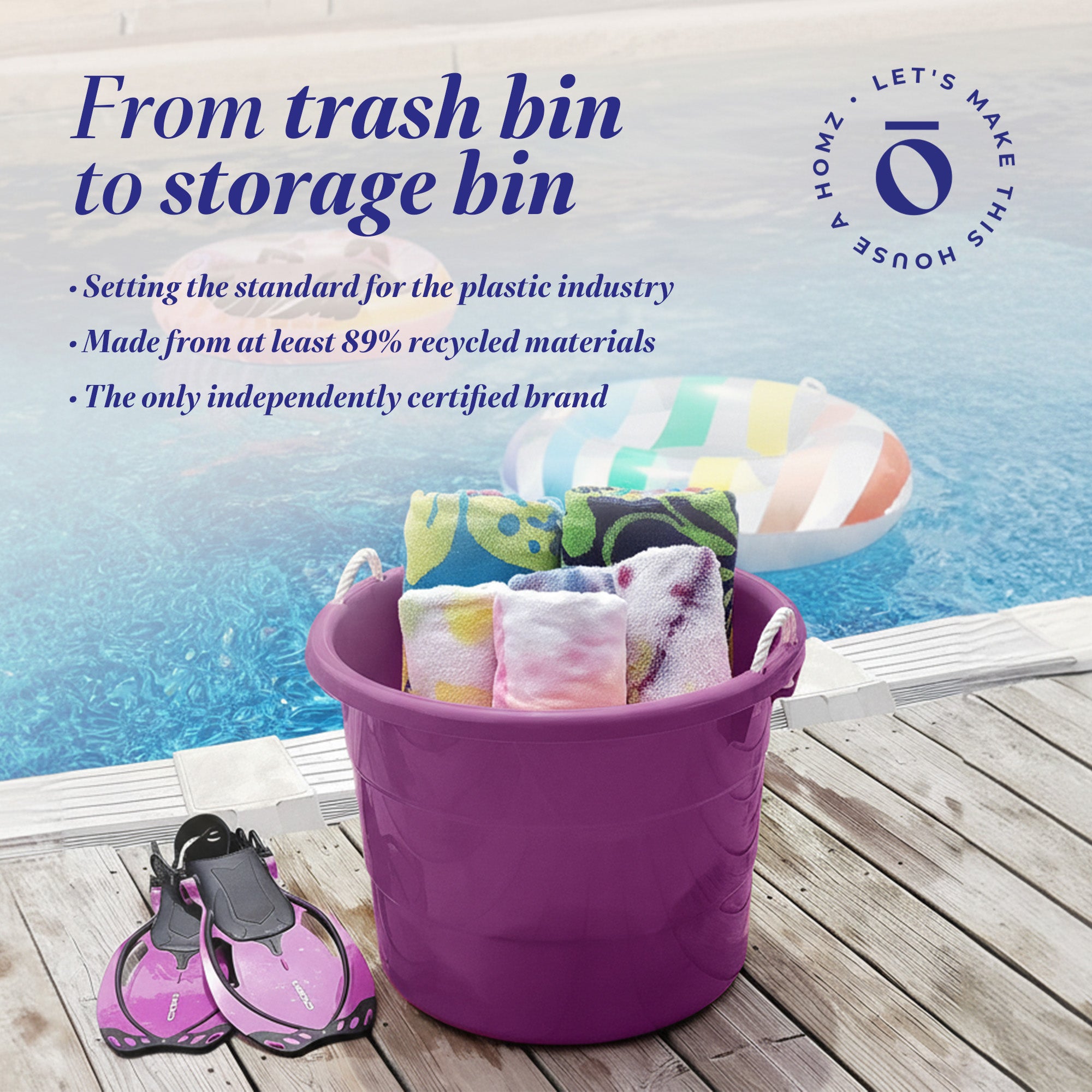 Homz 17 Gallon Indoor Outdoor Storage Bucket w/ Rope Handles, (2 Pack) (Used)