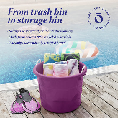 Homz 17 Gallon Indoor Outdoor Storage Bucket w/ Rope Handles, (2 Pack) (Used)