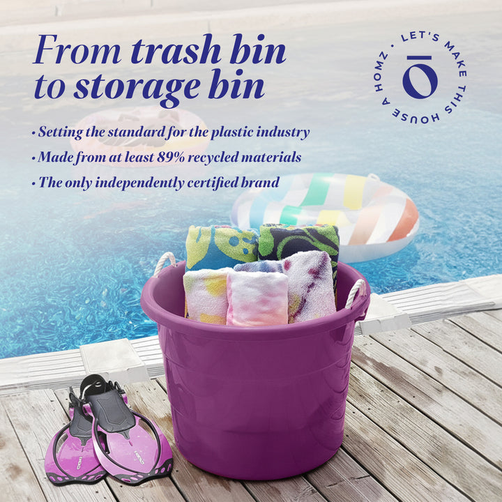 Homz 17 Gallon Indoor Outdoor Storage Bucket w/ Rope Handles, (2 Pack) (Used)