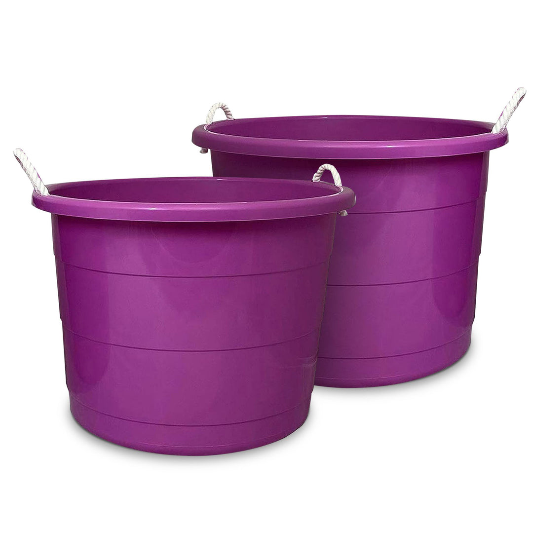 Homz 17 Gallon Indoor Outdoor Storage Bucket w/ Rope Handles, Orchid (2 Pack)