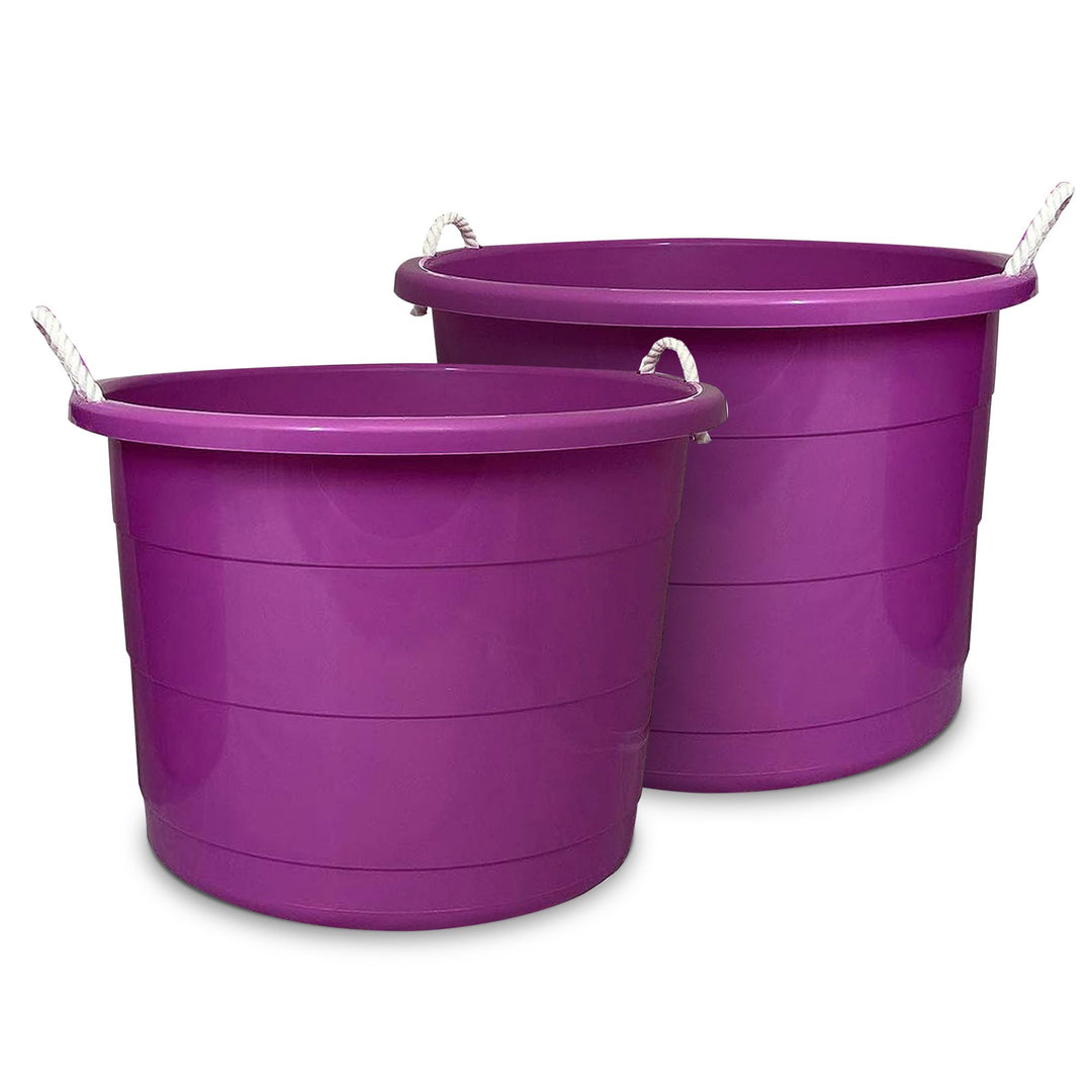 Homz 17 Gallon Indoor Outdoor Storage Bucket w/ Rope Handles, Orchid (2 Pack)