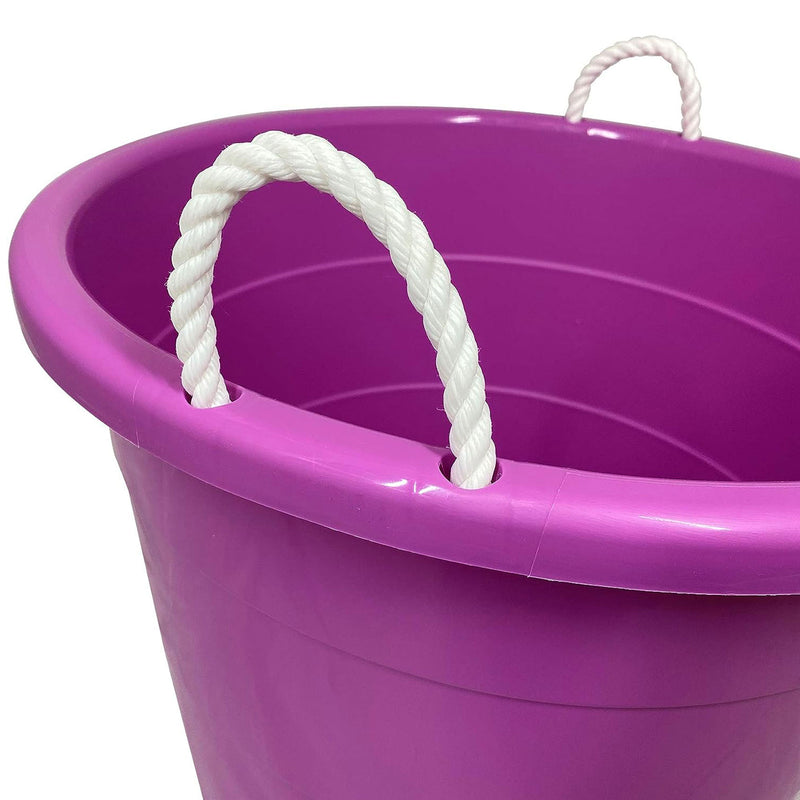 Homz 17 Gallon Indoor Outdoor Storage Bucket w/ Rope Handles, Orchid (2 Pack)