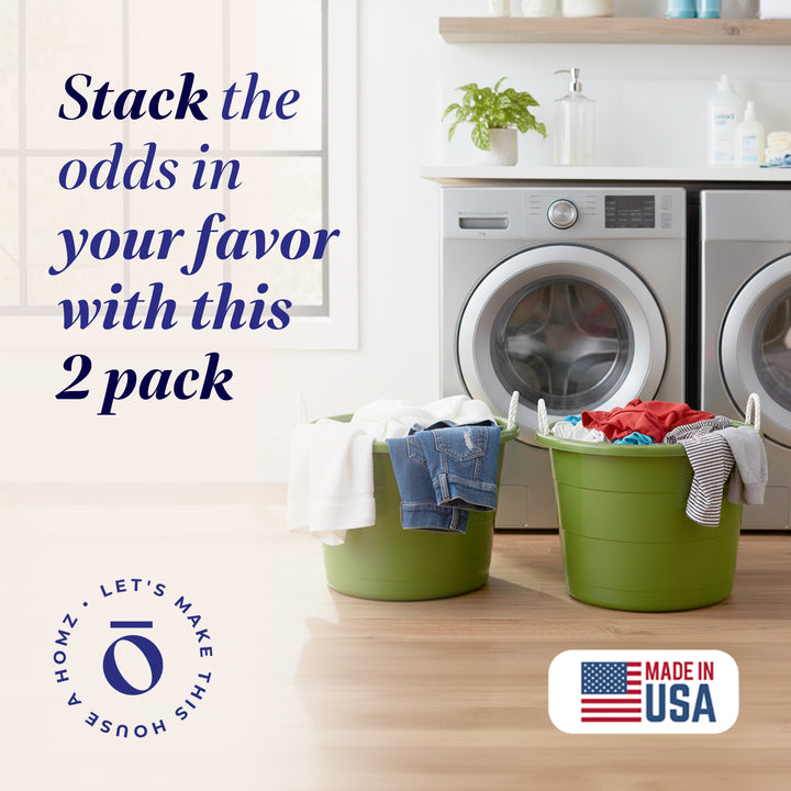 Homz 17 Gallon Indoor Outdoor Storage Bucket w/ Rope Handles, Bold Lime (2 Pack)