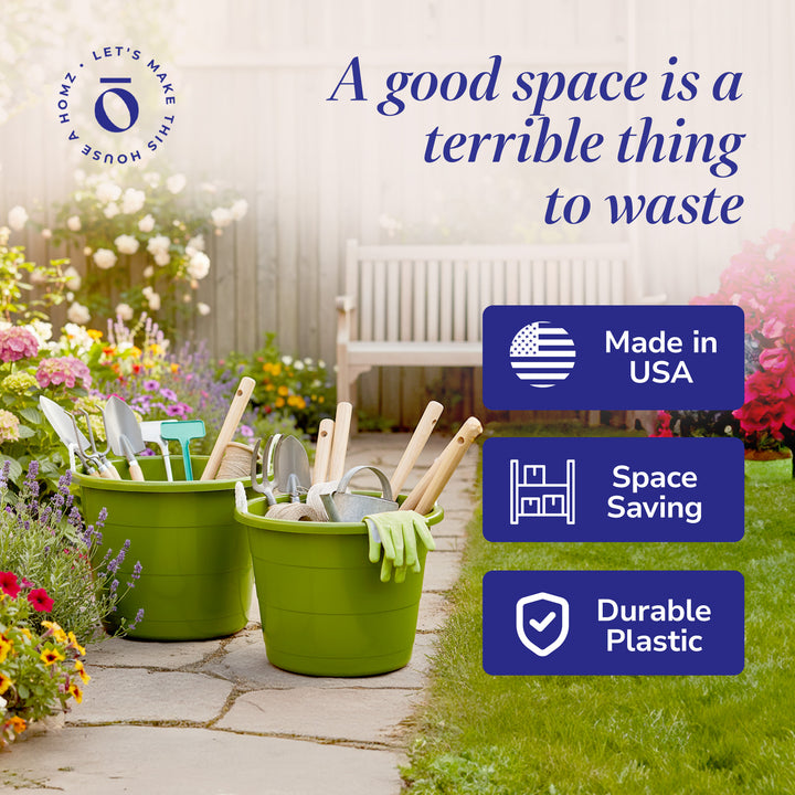 Homz 17 Gallon Indoor Outdoor Storage Bucket w/ Rope Handles, Bold Lime (2 Pack)