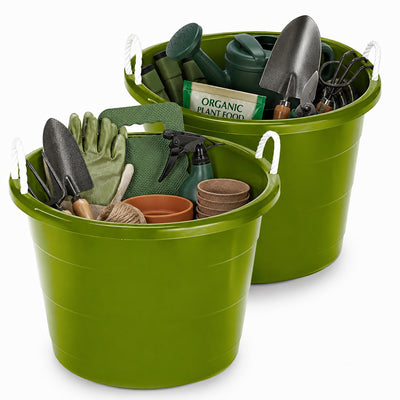 Homz 17 Gallon Indoor Outdoor Storage Bucket w/ Rope Handles, Bold Lime (2 Pack)