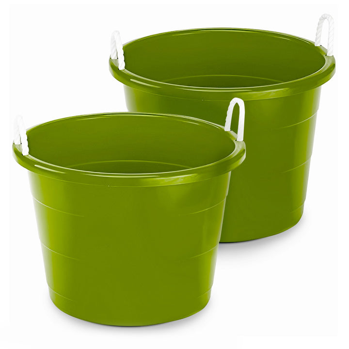 Homz 17 Gallon Indoor Outdoor Storage Bucket w/ Rope Handles, Bold Lime (2 Pack)