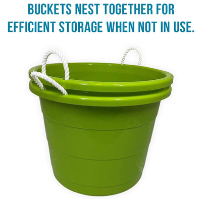 Homz 17 Gallon Indoor Outdoor Storage Bucket w/ Rope Handles, Bold Lime (2 Pack)
