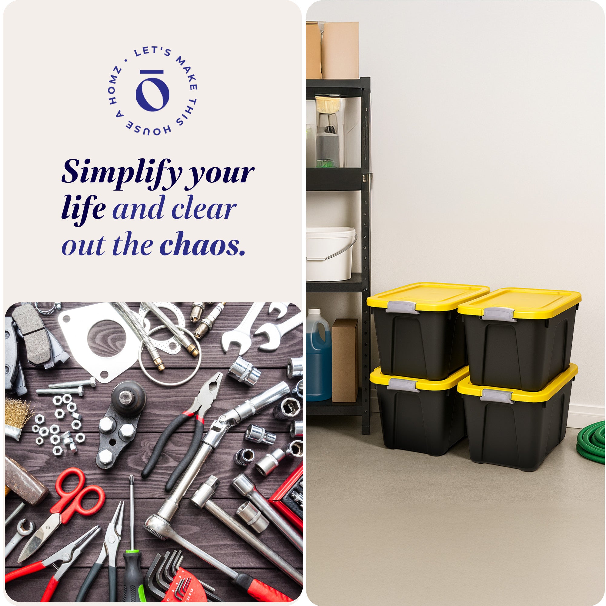 Homz 22 Gallon Durabilt Storage Container w/Latching Lid, Black/Yellow (4 Pack) - VMInnovations
