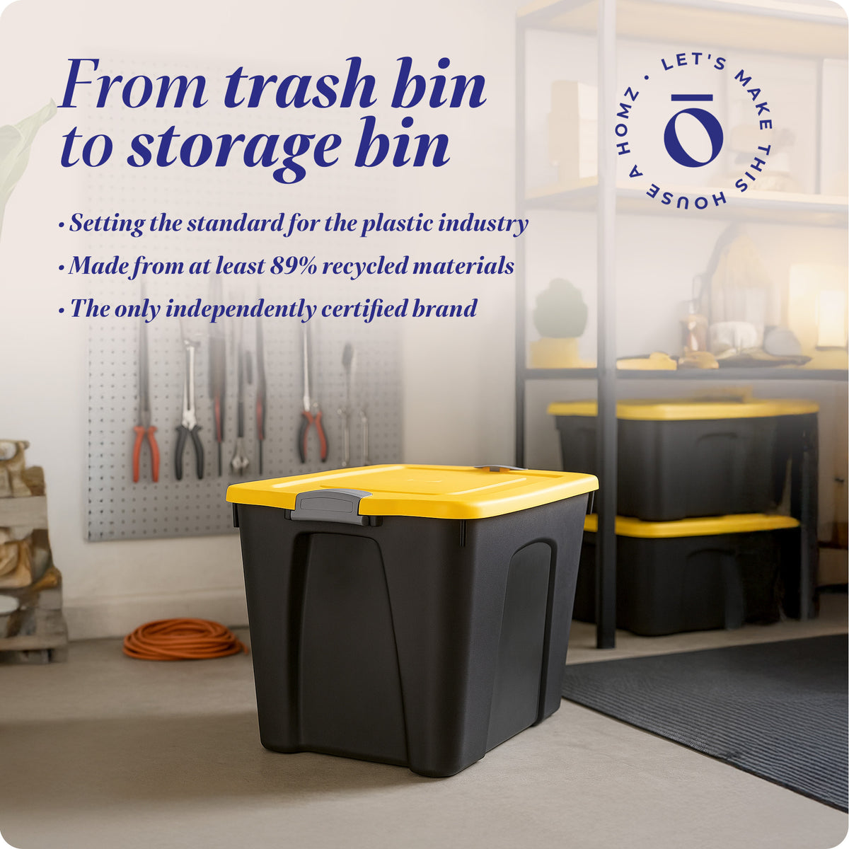 Homz 22 Gallon Durabilt Storage Container w/Latching Lid, Black/Yellow (4 Pack) (Open Box)