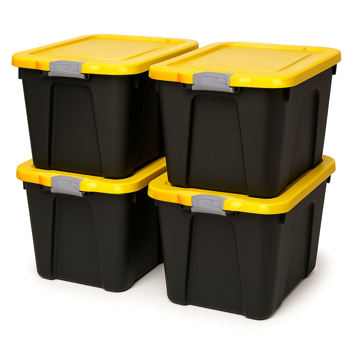 Homz 22 Gallon Durabilt Storage Container w/Latching Lid, Black/Yellow (4 Pack) (Open Box)