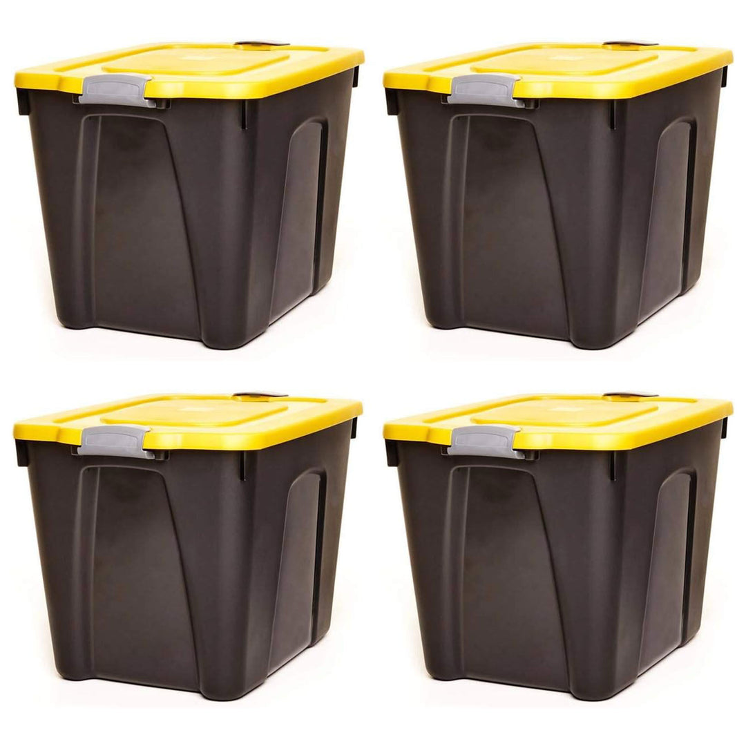 Homz 22 Gallon Durabilt Storage Container w/Latching Lid, Black/Yellow (4 Pack)